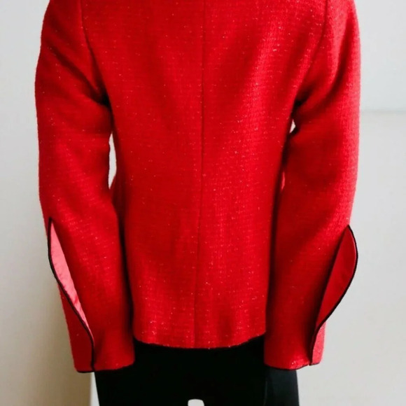 Vintage  50s 60s Fitted Cropped Bright Red Silver Lurex Thread Accent Blazer - Picture 9 of 11
